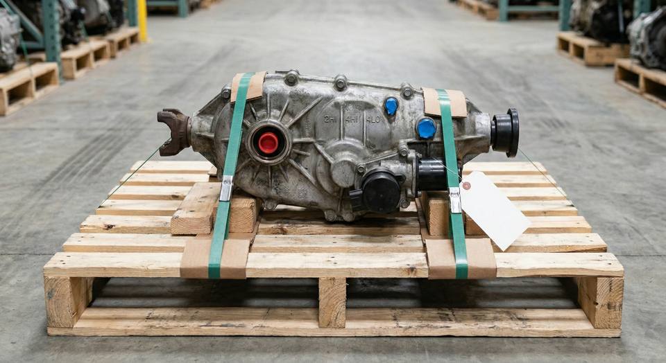 4WD transfer case secured on pallet for shipping